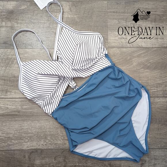 Eomenie Cross Front Cut Out One Piece Swimsuit Size XL - Picture 3 of 7